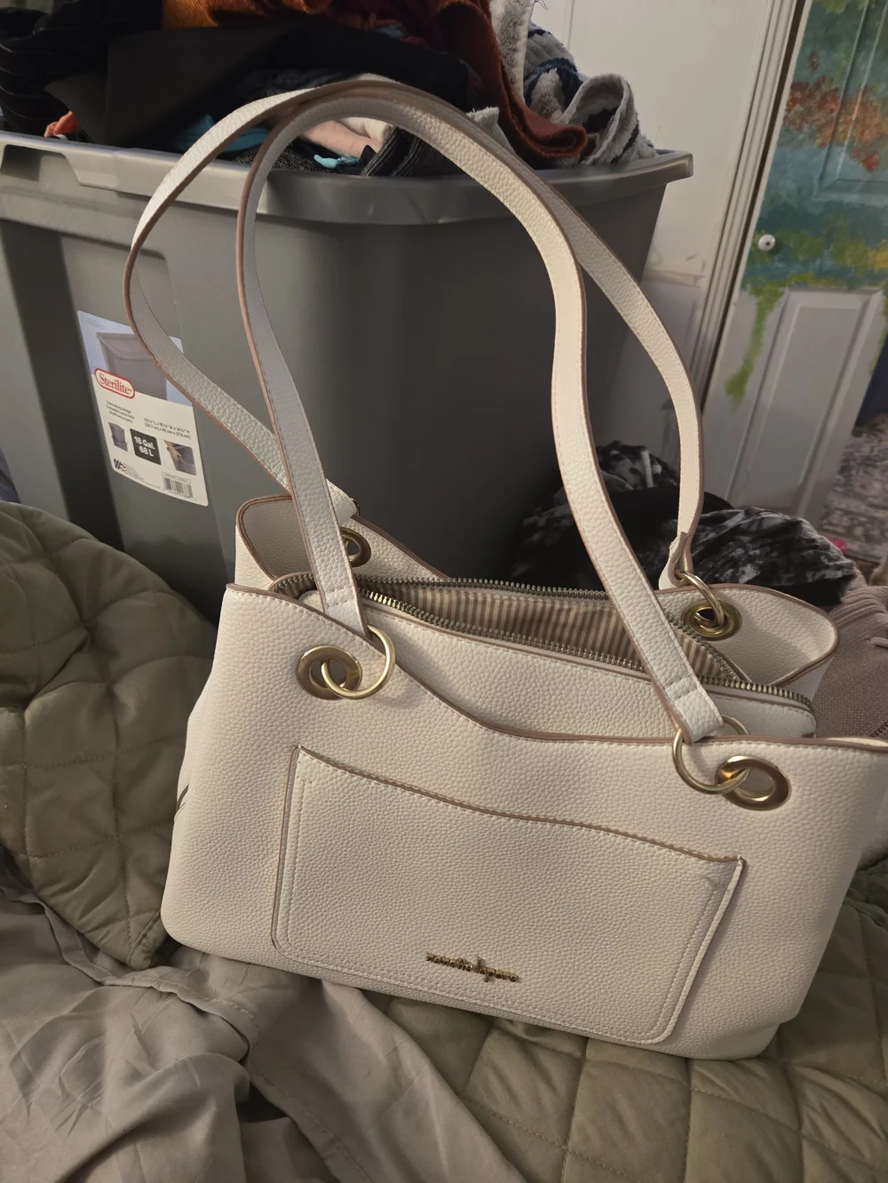 Nanette Lepore Cream‎ Pebbled Leather Shoulder Bag with Gold Hardware